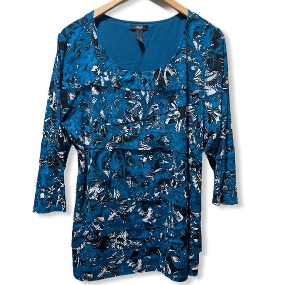 Alfani Tops - {Alfani} Abstract Print Layered Raw Hem Blouse